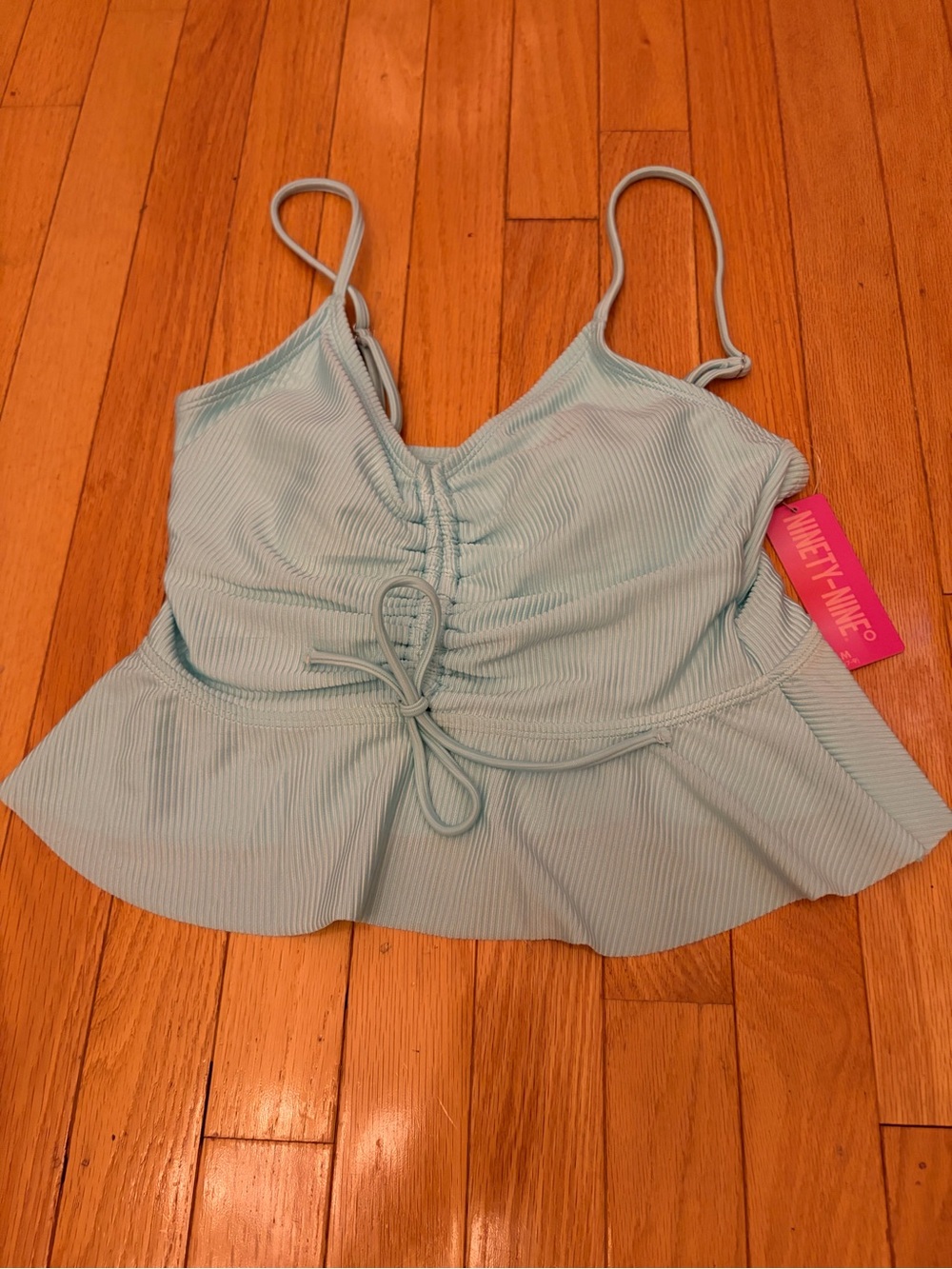 Kohl's light teal Ribbed Cami Tank swim top with Front Cinch